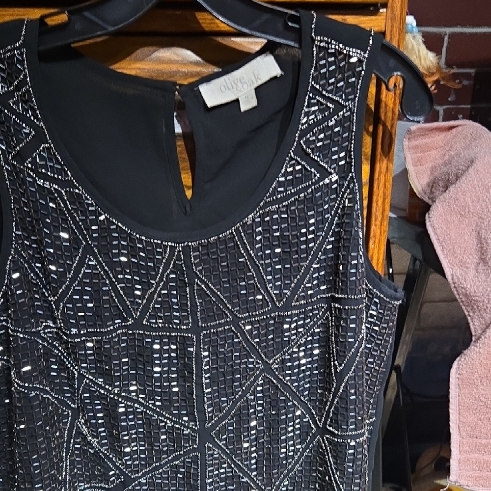 Olive & Oak Black Beaded Sleeveless Blouse